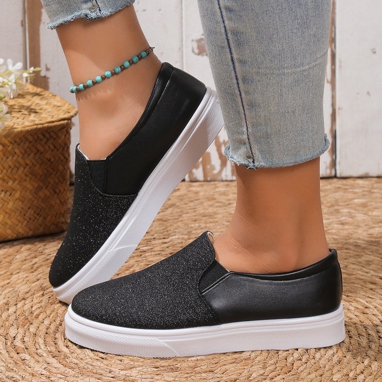 Women's Moccasins with Sequins and Elastic Band – Flat Rubber Sole