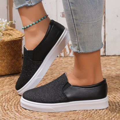 Women's Moccasins with Sequins and Elastic Band – Flat Rubber Sole