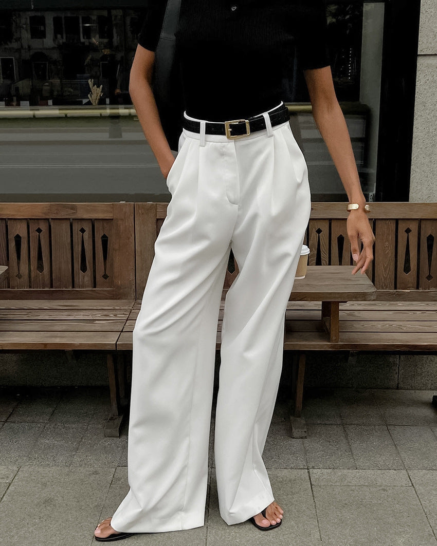 Pantalones de Mujer de Cintura Alta con Pierna Recta y Corte Amplio