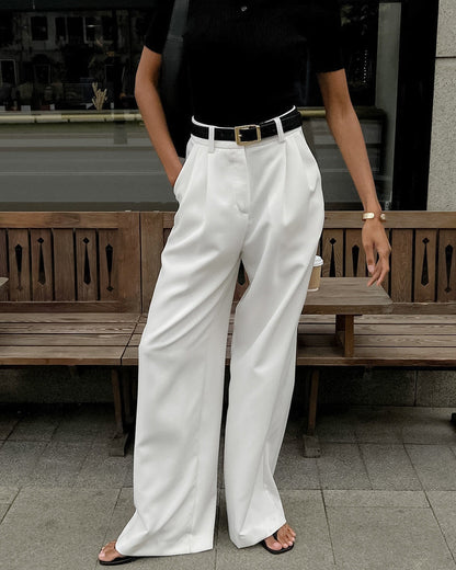 Pantalones de Mujer de Cintura Alta con Pierna Recta y Corte Amplio