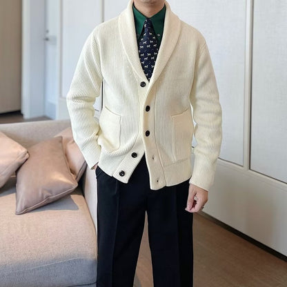 Men's Autumn Cardigan with V-Neck and Long Sleeves