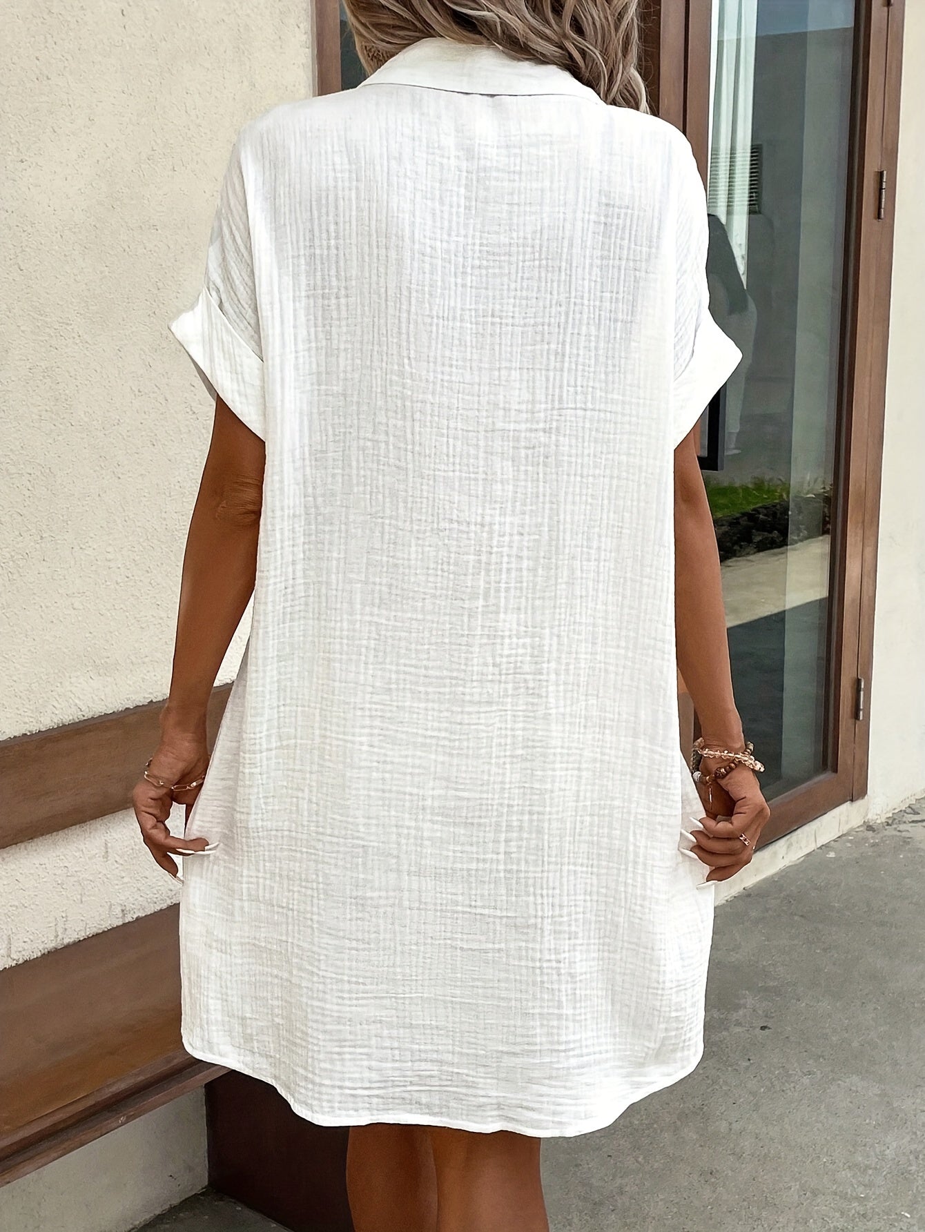 Women's Shirt Dress with Collar and Front Buttons – Versatile Casual Style