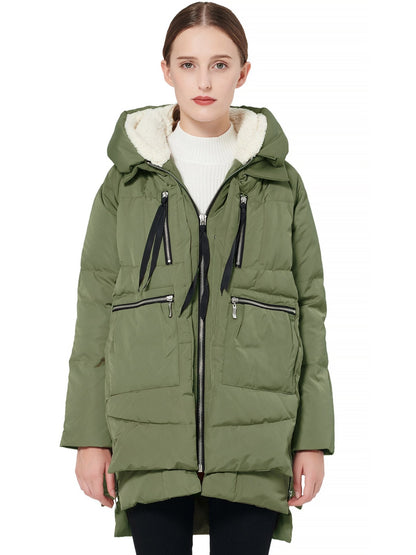 Women's Winter Down Jacket with Hood, Zip Closure, and Pockets