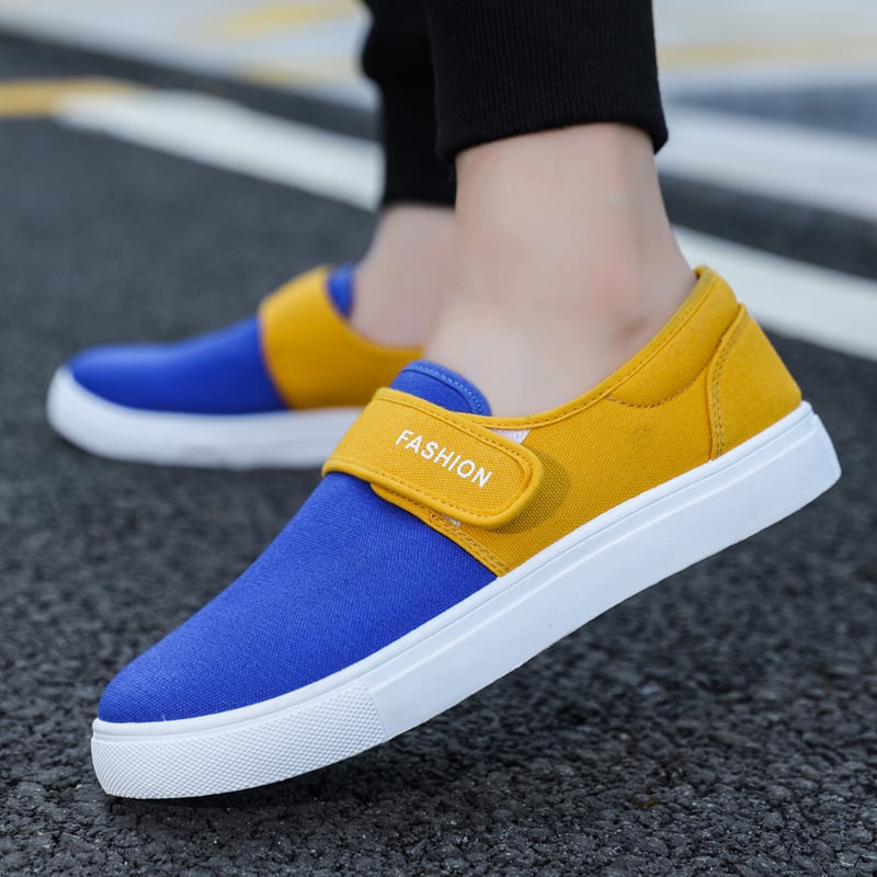 Men's Sneakers with Velcro Closure, Flat Sole, and Low-Top Design