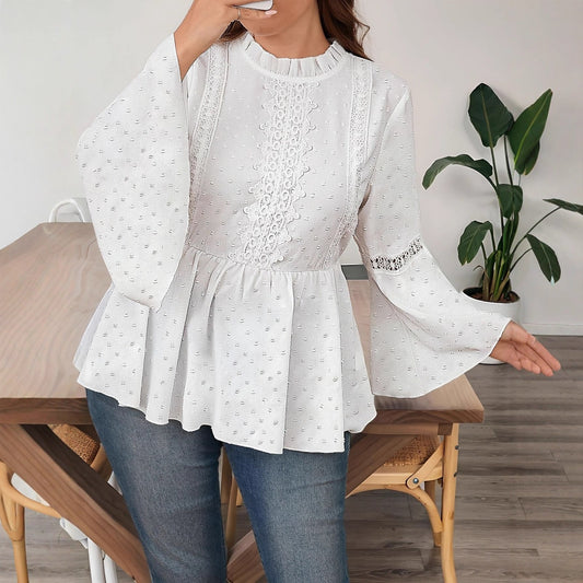 Camicia Plus Size da Donna a Manica Lunga con Maniche a Campana