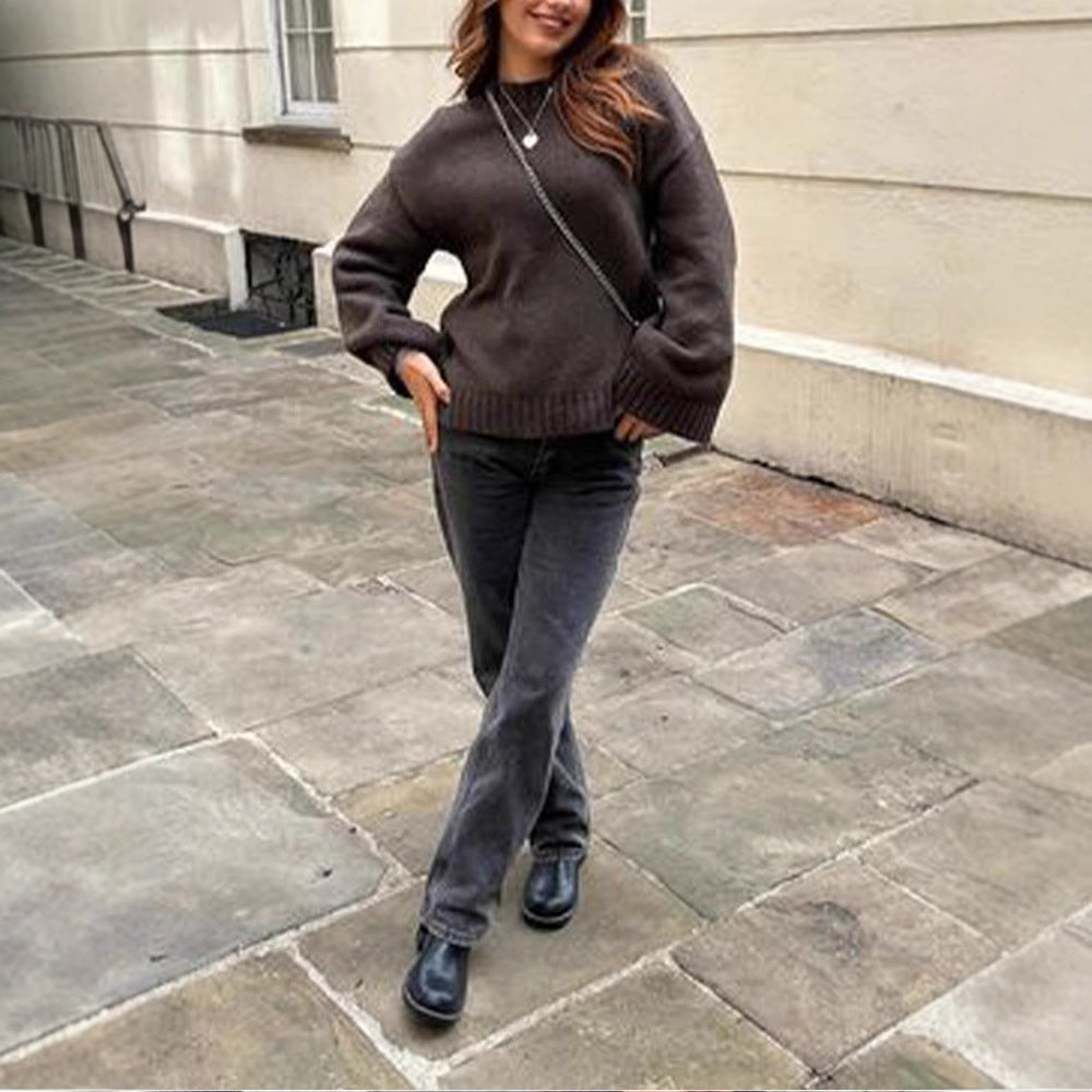 Women's Long Sleeve Sweater Pullover with Loose Fit