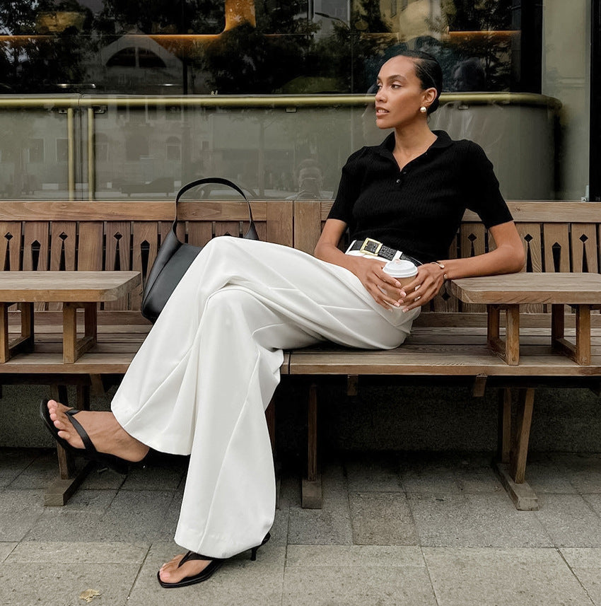 Pantalones de Mujer de Cintura Alta con Pierna Recta y Corte Amplio