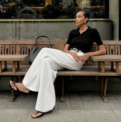 Pantalones de Mujer de Cintura Alta con Pierna Recta y Corte Amplio