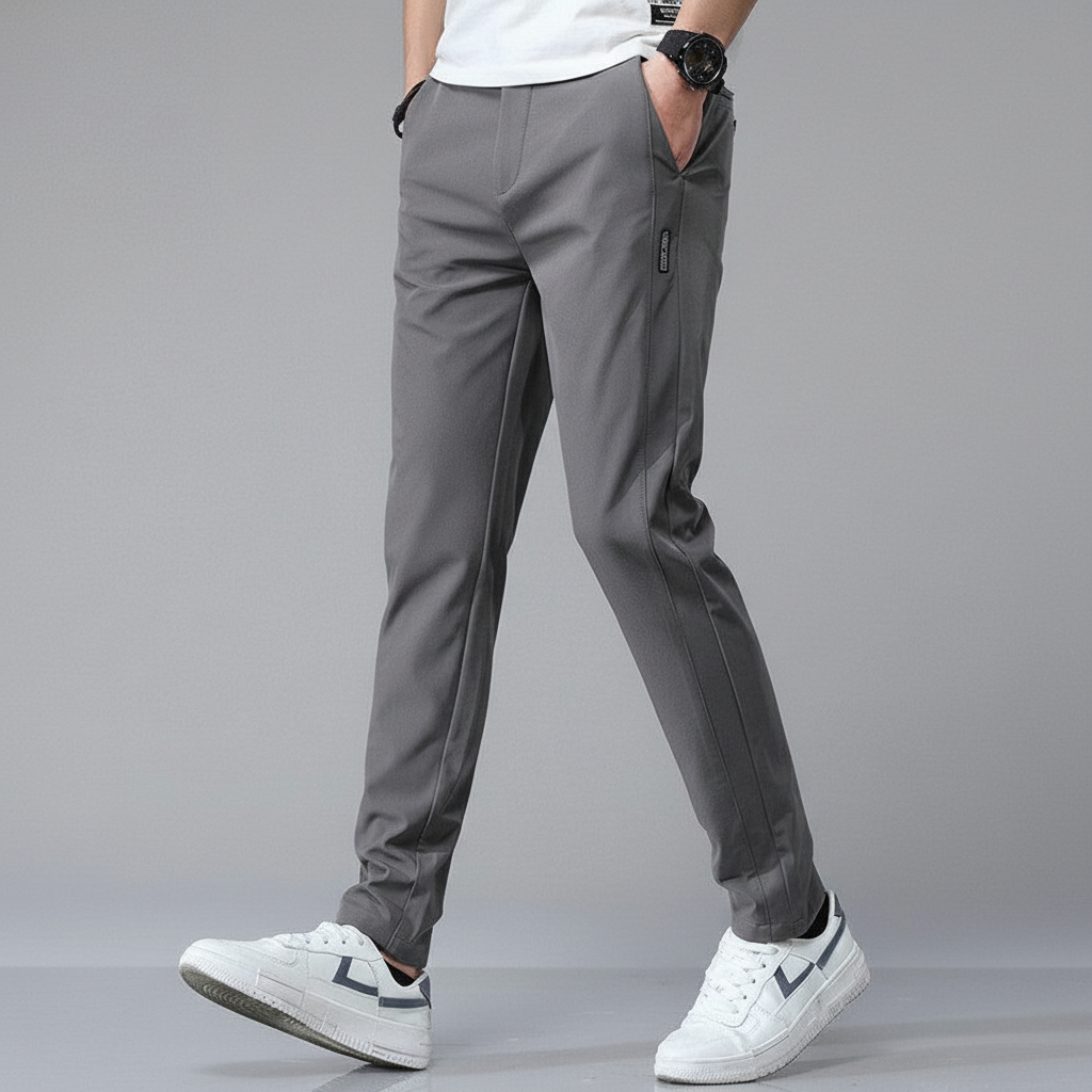 Pantaloni Uomo Affusolati con Vita Elasticizzata e Finitura Antipiega