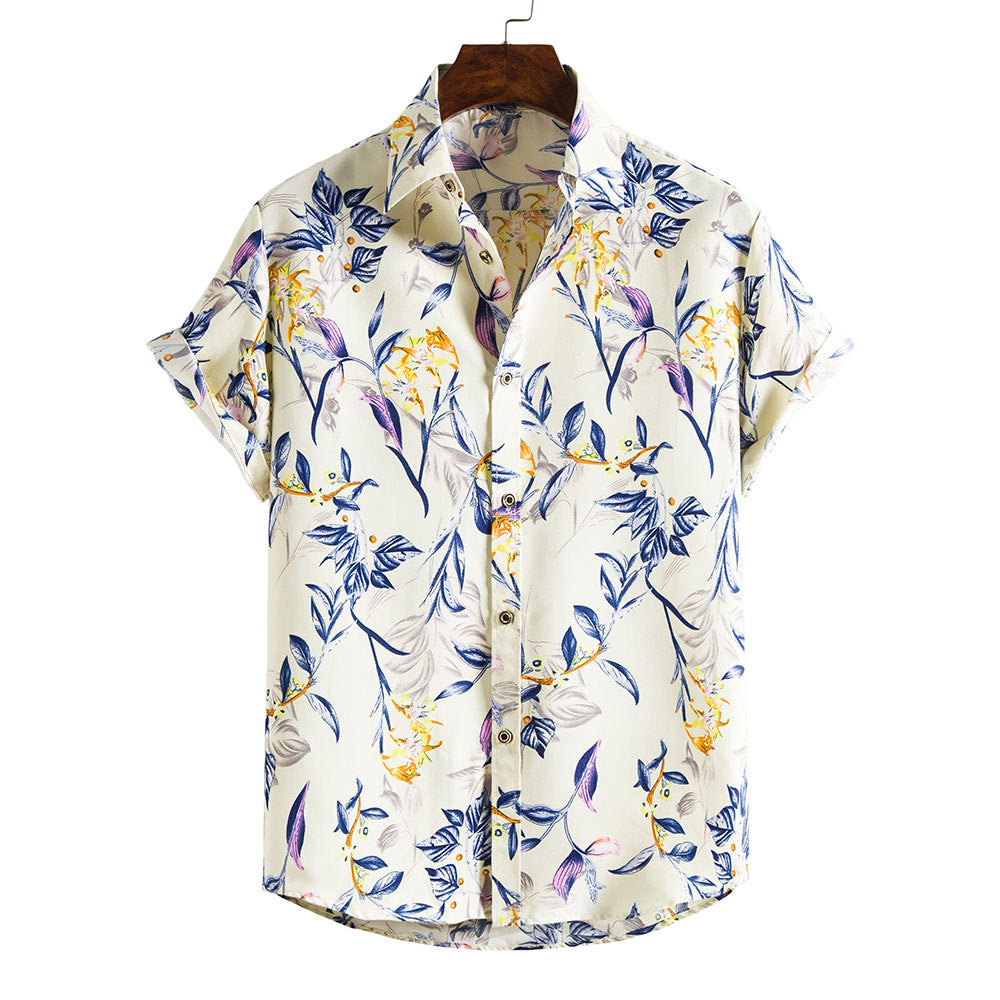 Camisa de verano para hombre con estampado floral y cuello de solapa – Camisa slim fit para vacaciones