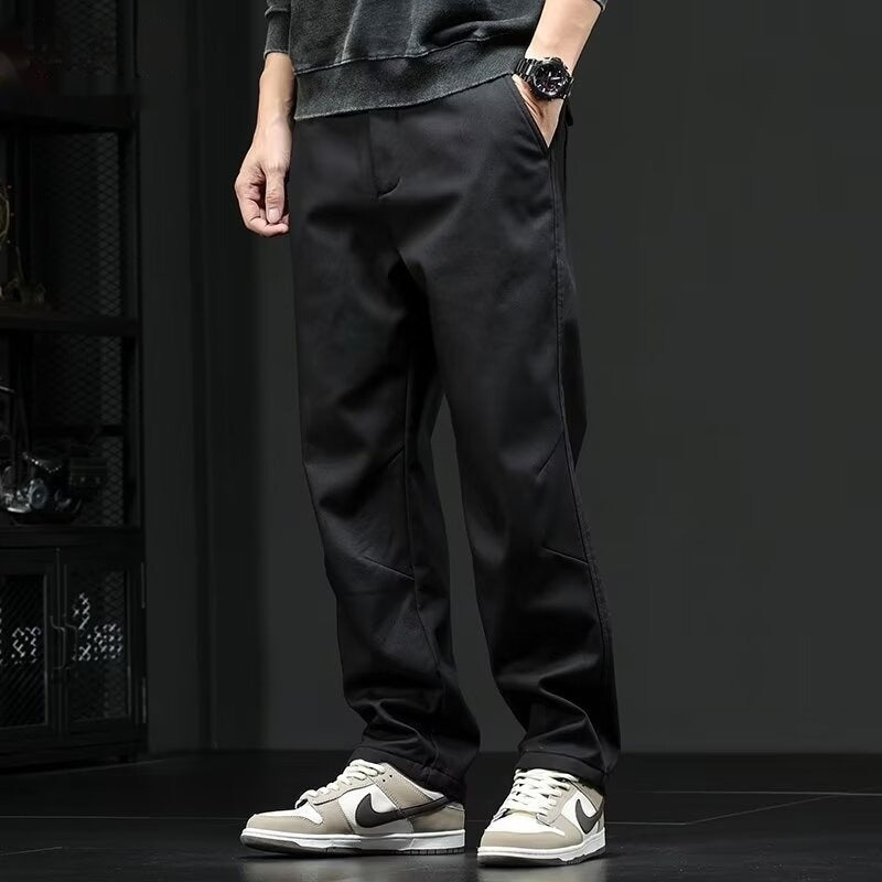 Pantaloni Uomo Stile Retrò a Gamba Dritta e Vita Media – Tinta Unita