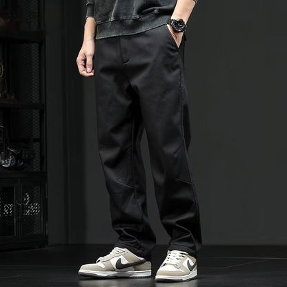 Pantaloni Uomo Stile Retrò a Gamba Dritta e Vita Media – Tinta Unita