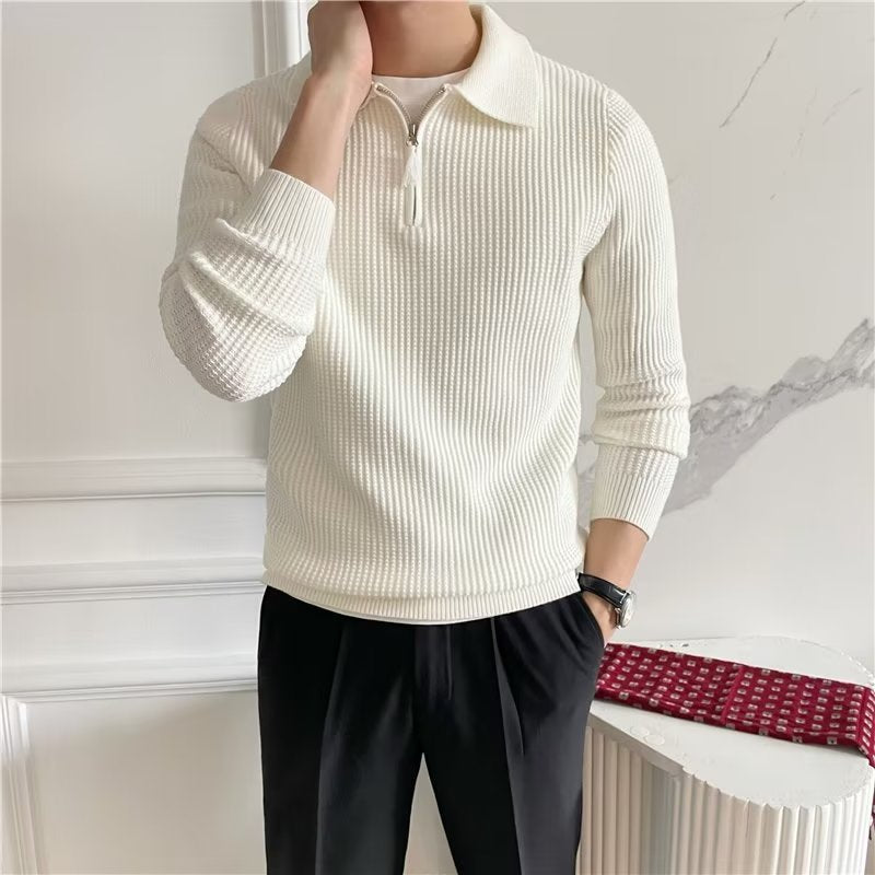 Men's Sweater Pullover with Loose Fit and Solid Color