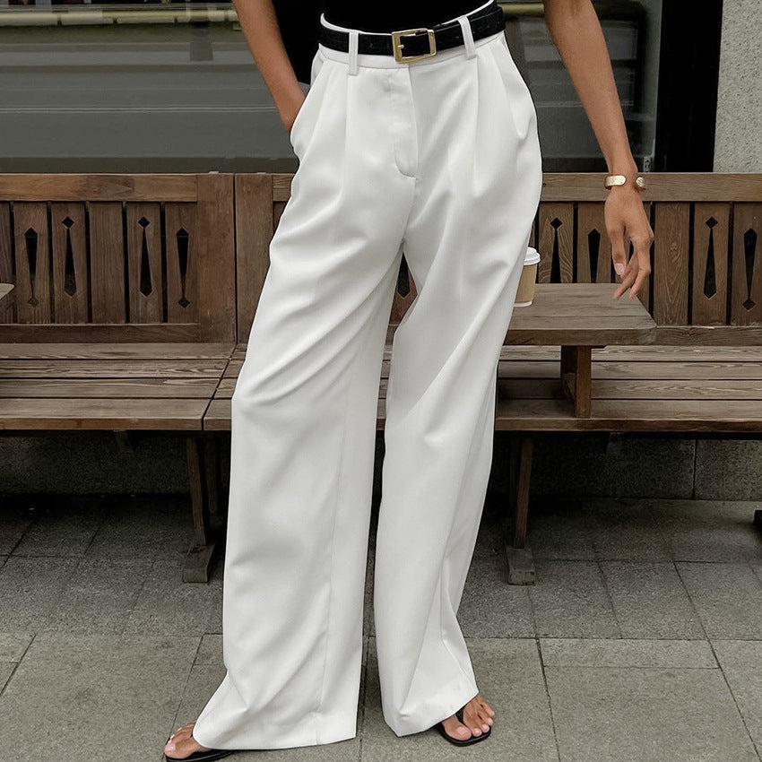 Pantalones de Mujer de Cintura Alta con Pierna Recta y Corte Amplio