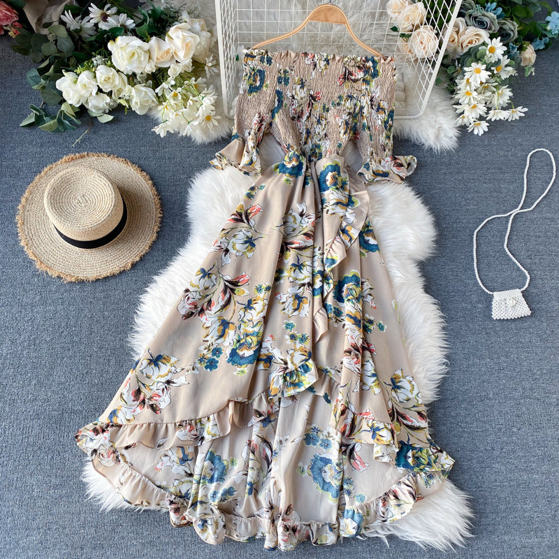 Abito Midi Donna con Spalle Scoperte, Maniche Corte e Volant – Stile Estivo