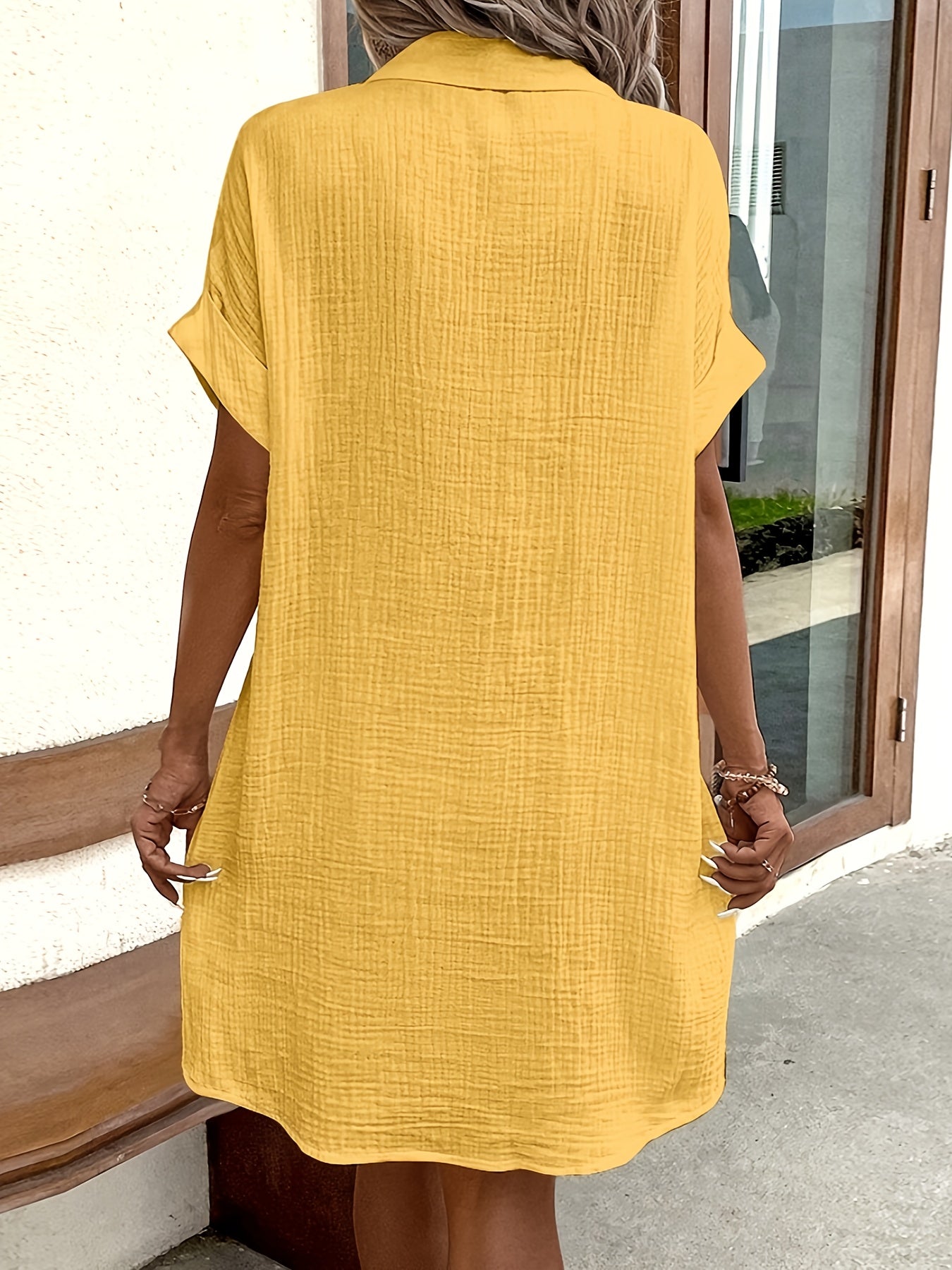 Women's Shirt Dress with Collar and Front Buttons – Versatile Casual Style