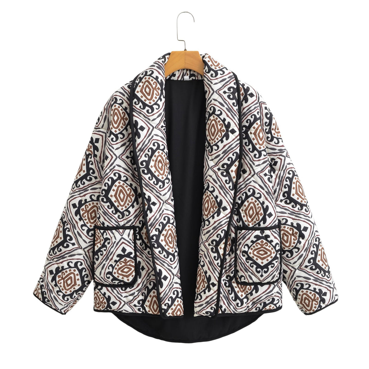 Blazer acolchado de mujer para otoño con mangas amplias y diseño en contraste