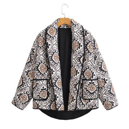Blazer acolchado de mujer para otoño con mangas amplias y diseño en contraste