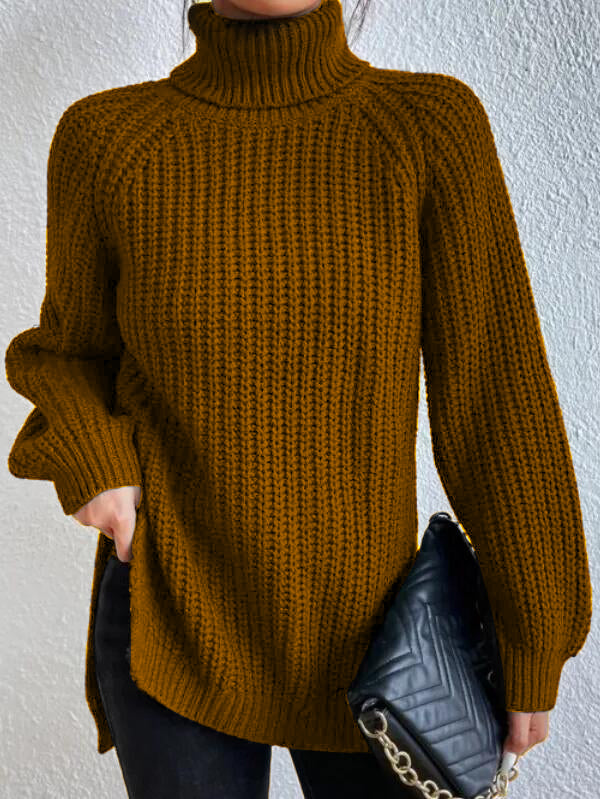Maglione Donna con Collo Alto, Maniche Raglan e Spacco Laterale – Stile Versatile