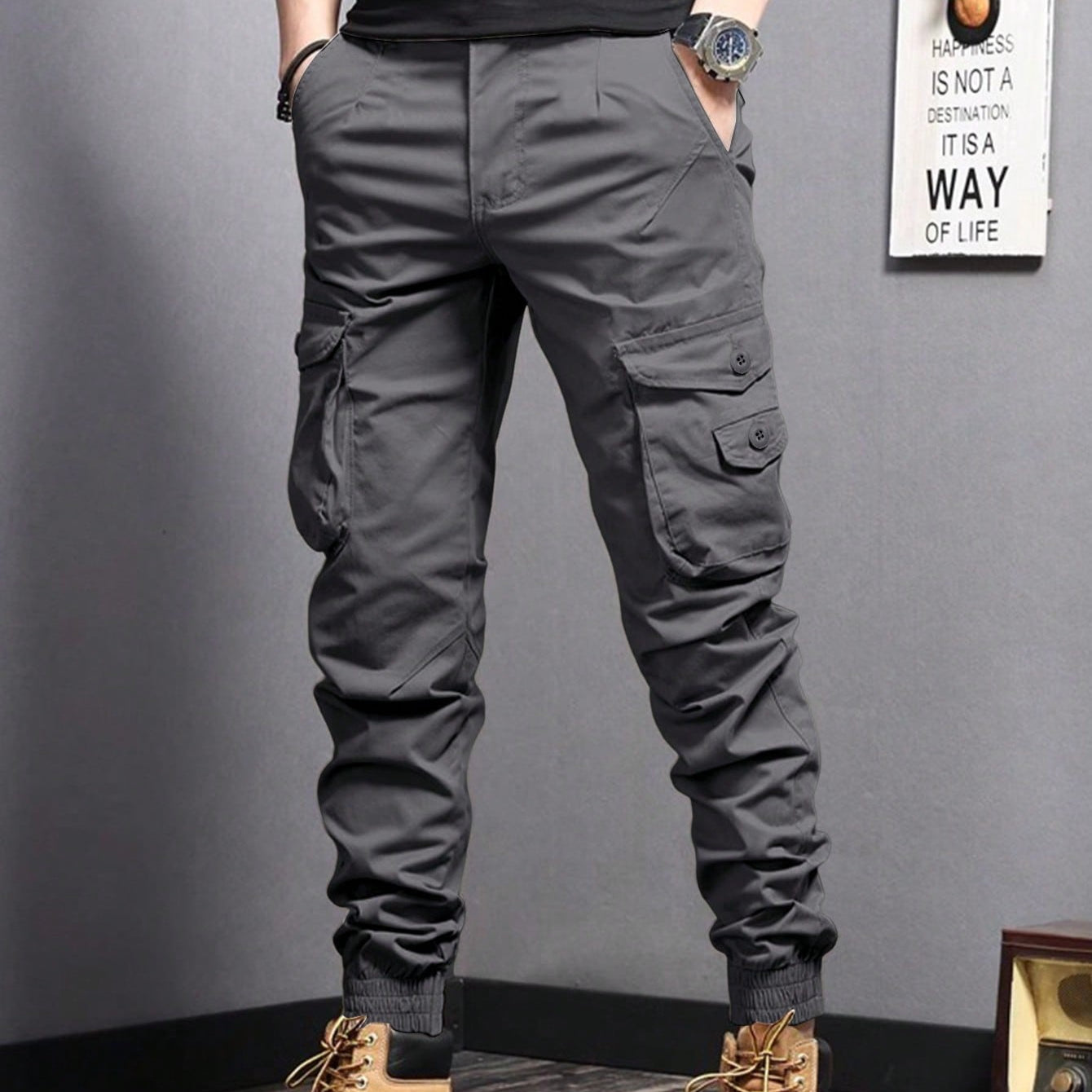 Pantaloni Uomo da Lavoro con Coulisse e Multi-Tasche – Gamba Dritta