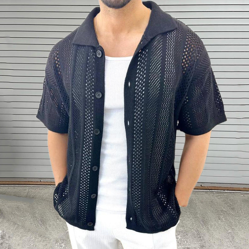Polo de hombre de manga corta de punto calado con botones