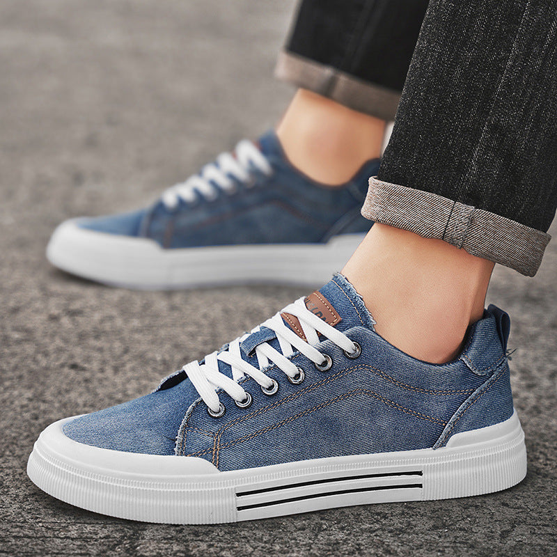 Men's Low-Cut Sneakers with Laces, Flat Heel, and Round Toe