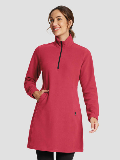 Abito Tunica Invernale da Donna con Mezza Zip, Collo Alto e Tasca Marsupio