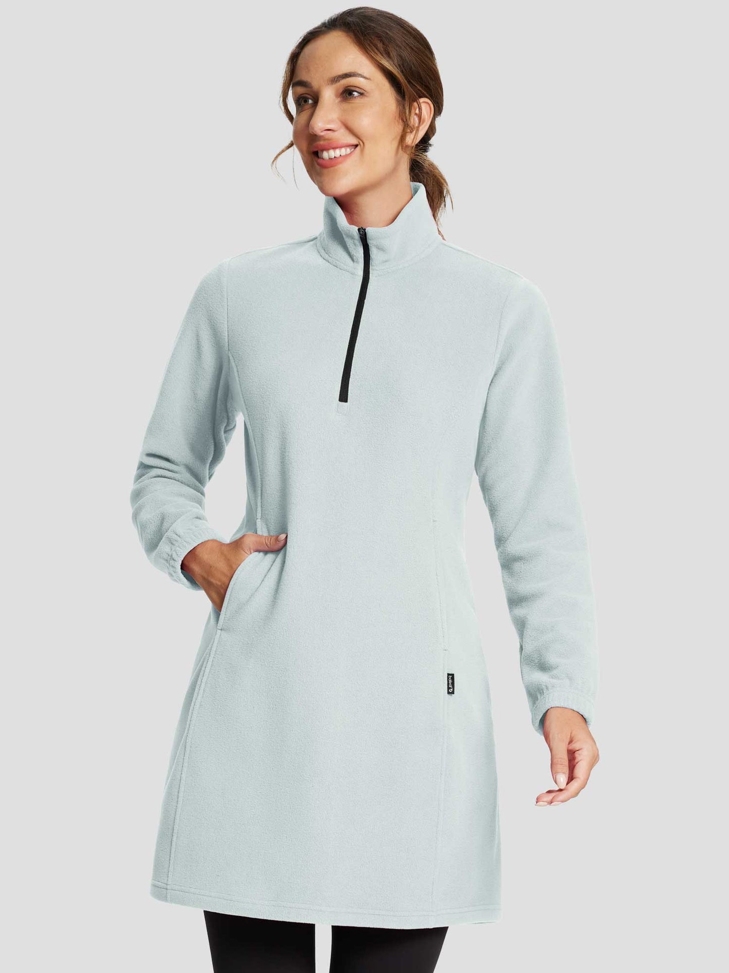 Abito Tunica Invernale da Donna con Mezza Zip, Collo Alto e Tasca Marsupio