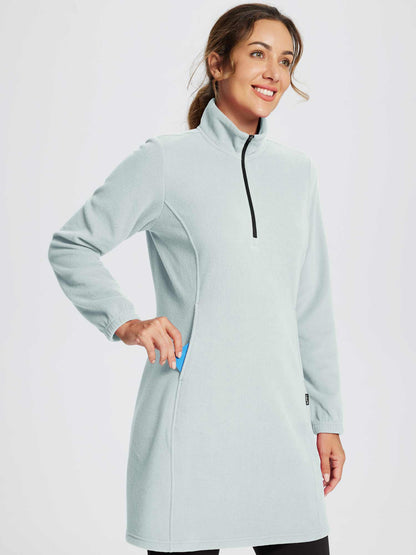 Abito Tunica Invernale da Donna con Mezza Zip, Collo Alto e Tasca Marsupio