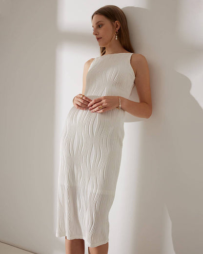 Women's Midi Dress with Wavy Texture and Pearl Straps