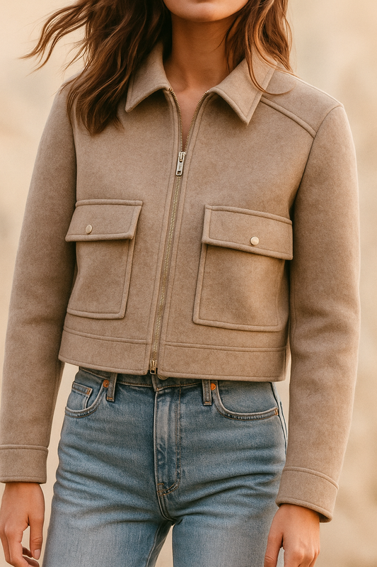 Women's Short Jacket with Zip and Utility Pockets – Functional Design