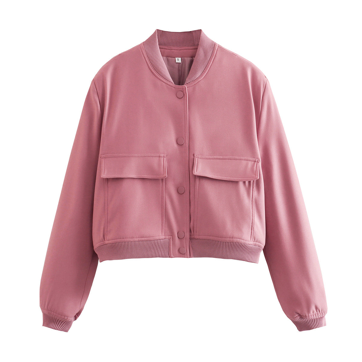 Chaqueta bomber de mujer para otoño con bolsillos delanteros y diseño liso