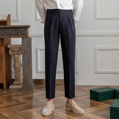 Pantaloni Uomo da Abito Dritti Vita Media Antipiega con Chiusura a Fibbia – Stile Formale