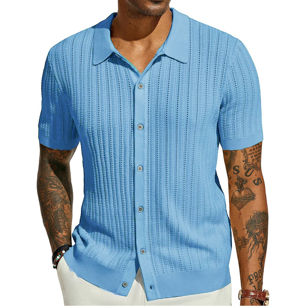Camisa de verano para hombre de punto, con mangas cortas y botones
