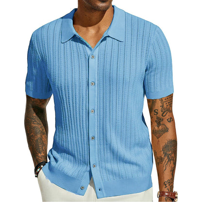 Camisa de verano para hombre de punto, con mangas cortas y botones