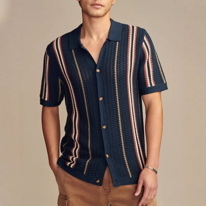 Polo Uomo Estiva a Righe Traforate con Maniche Corte – Stile Britannico Casual