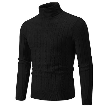 Men's Slim Fit Turtleneck Sweater with Cable Knit Pattern