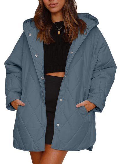 Women's Quilted Diamond Jacket with Hood and Front Pockets