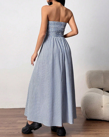 Women's Summer Maxi Dress, Strapless, with Pockets