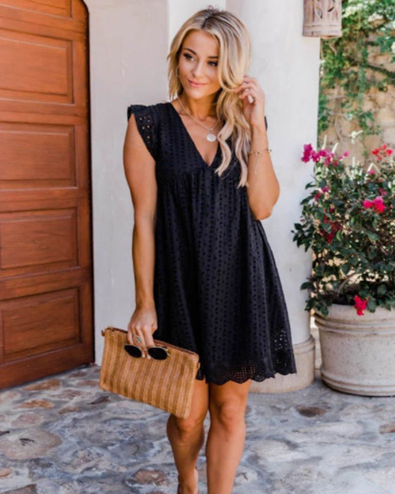 Women’s Spring/Summer Midi Dress with V-Neck and A-Line Skirt