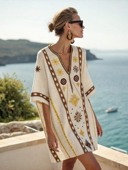 Women's Printed Midi Dress for Beach Vacation with A-Line Skirt – Casual Style