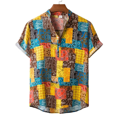 Camicia Estiva Uomo con Stampa di Bambù e Colletto a Revers – Vestibilità Aderente