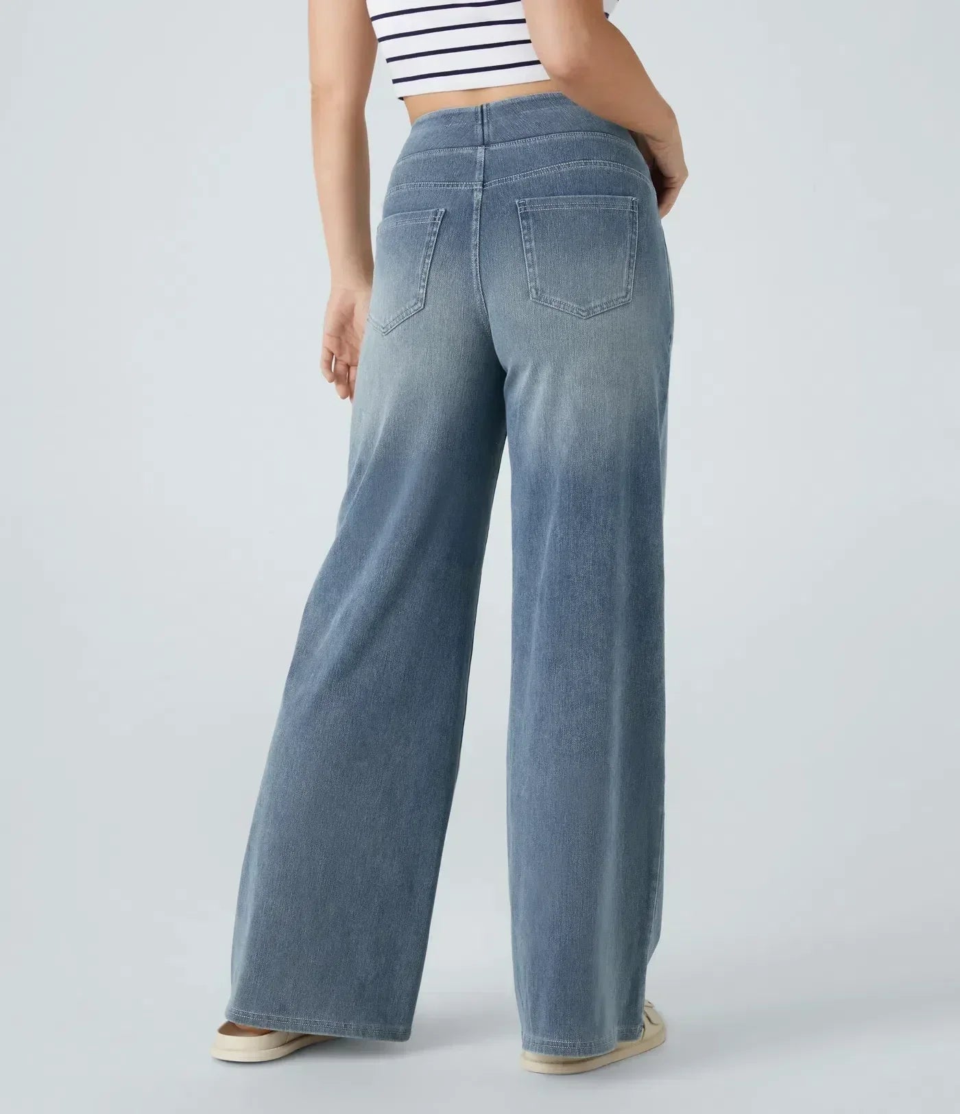 Jeans de mujer de talle alto elásticos con pierna recta – estilo casual cómodo