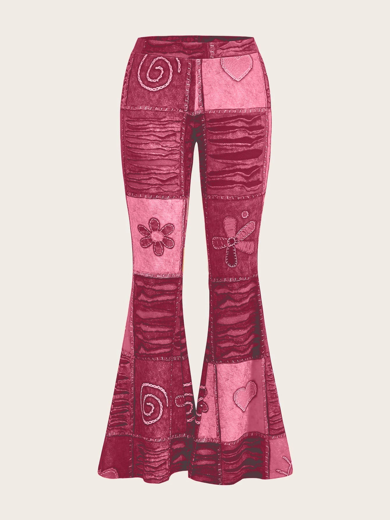 Pantalones de mujer bootcut estampados con motivo abstracto y cintura media