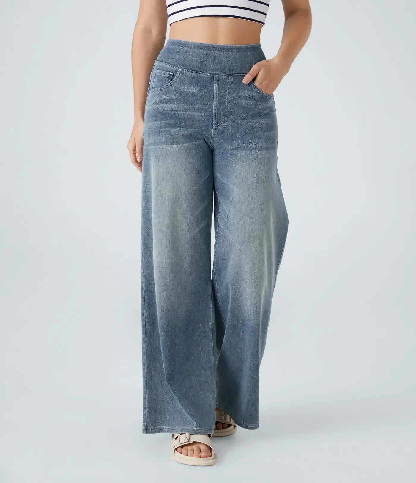 Jeans de mujer de talle alto elásticos con pierna recta – estilo casual cómodo