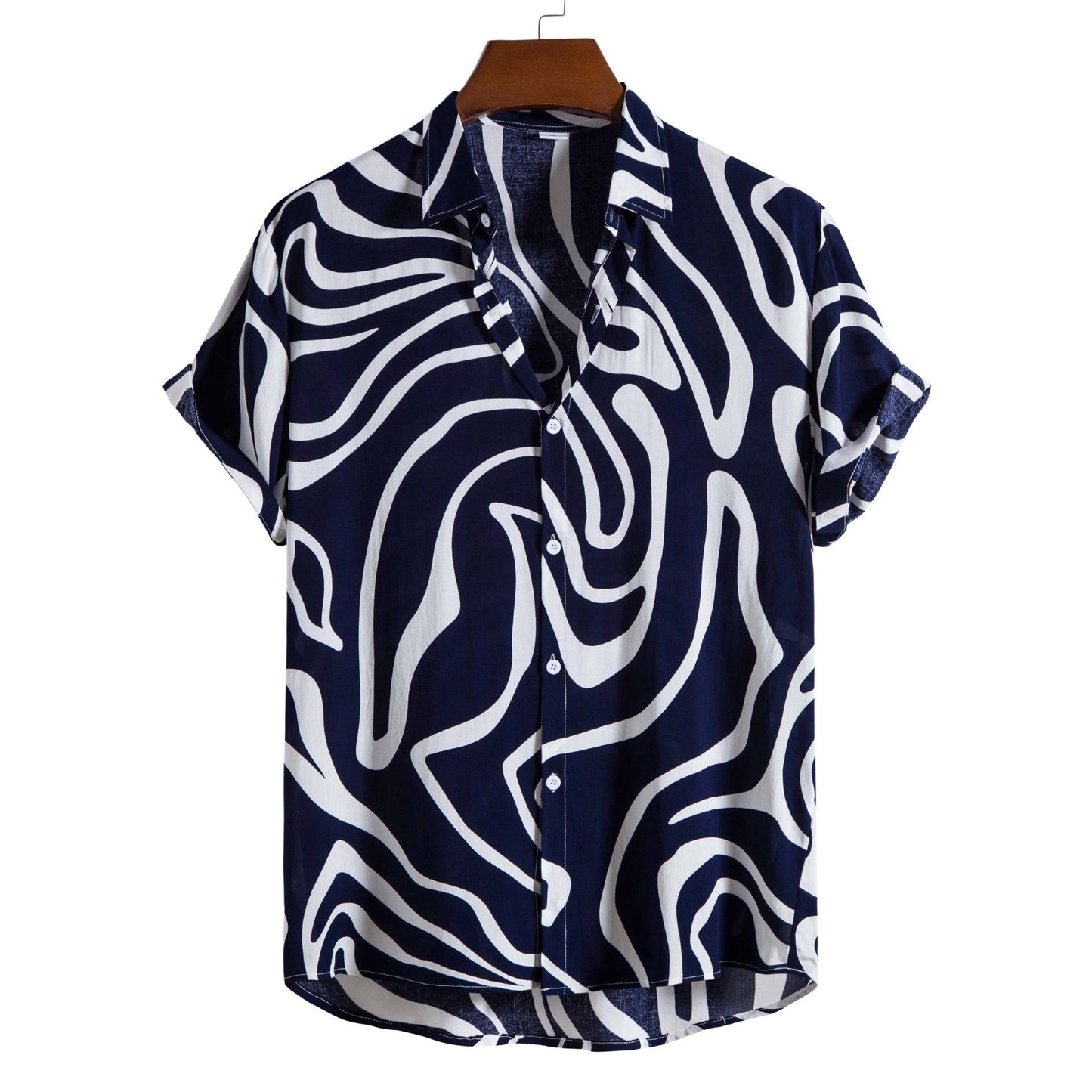 Herreskjorte Plus Size Sommer med Geometrisk Print og Korte Ærmer – Almindelig Pasform