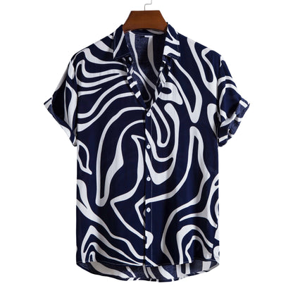 Herreskjorte Plus Size Sommer med Geometrisk Print og Korte Ærmer – Almindelig Pasform