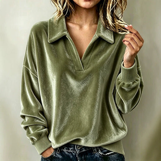 Top de mujer de terciopelo dorado, de color liso y acabado aterciopelado