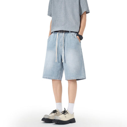 Herreshorts i denim med elastisk talje og lige ben