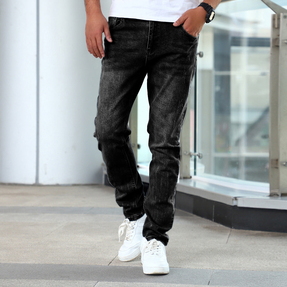 Skinny-jeans til mænd med stræk og lynlåslukning